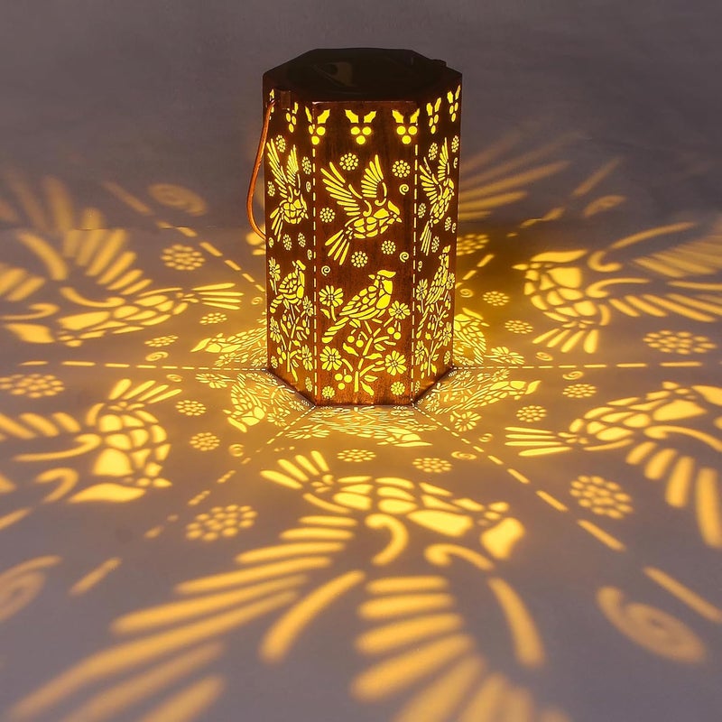 KIKUSUI Solar Cardinal Lanterns Outdoor Hanging Lights, Gifts for Mom Dad Men Women, Hollowed-Out Metal Decor Lantern, Waterproof LED Decorative Garden Light - Image 1